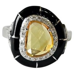 Set in 18K Gold, Ceylon Yellow Sapphire, Black Enamel & Diamonds Engagement Ring