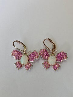 Set in 18k gold earrings with opal, pink sapphire, tsavorite and diamond