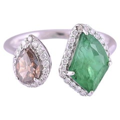 Set in 18K Gold, Emerald & Brown Diamond Cocktail/ Engagement Ring