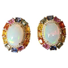 Set aus 18K Gold, Äthiopischer Opal, Ceylon Multi Saphire & Diamanten Ohrstecker