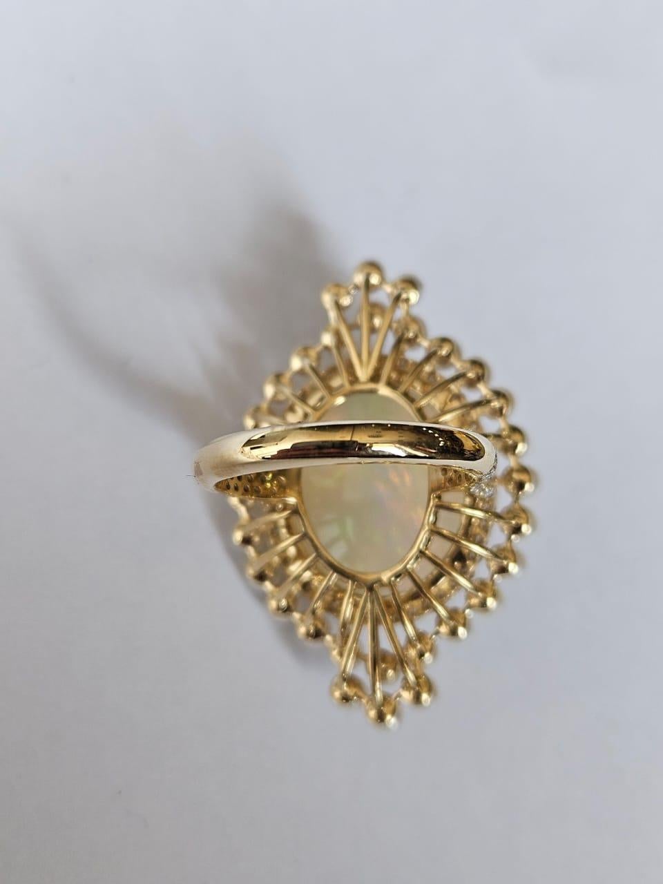 Modern Set in 18K Gold, Ethiopian Opal, Freshwater Pearls & Diamonds Cocktail Ring For Sale