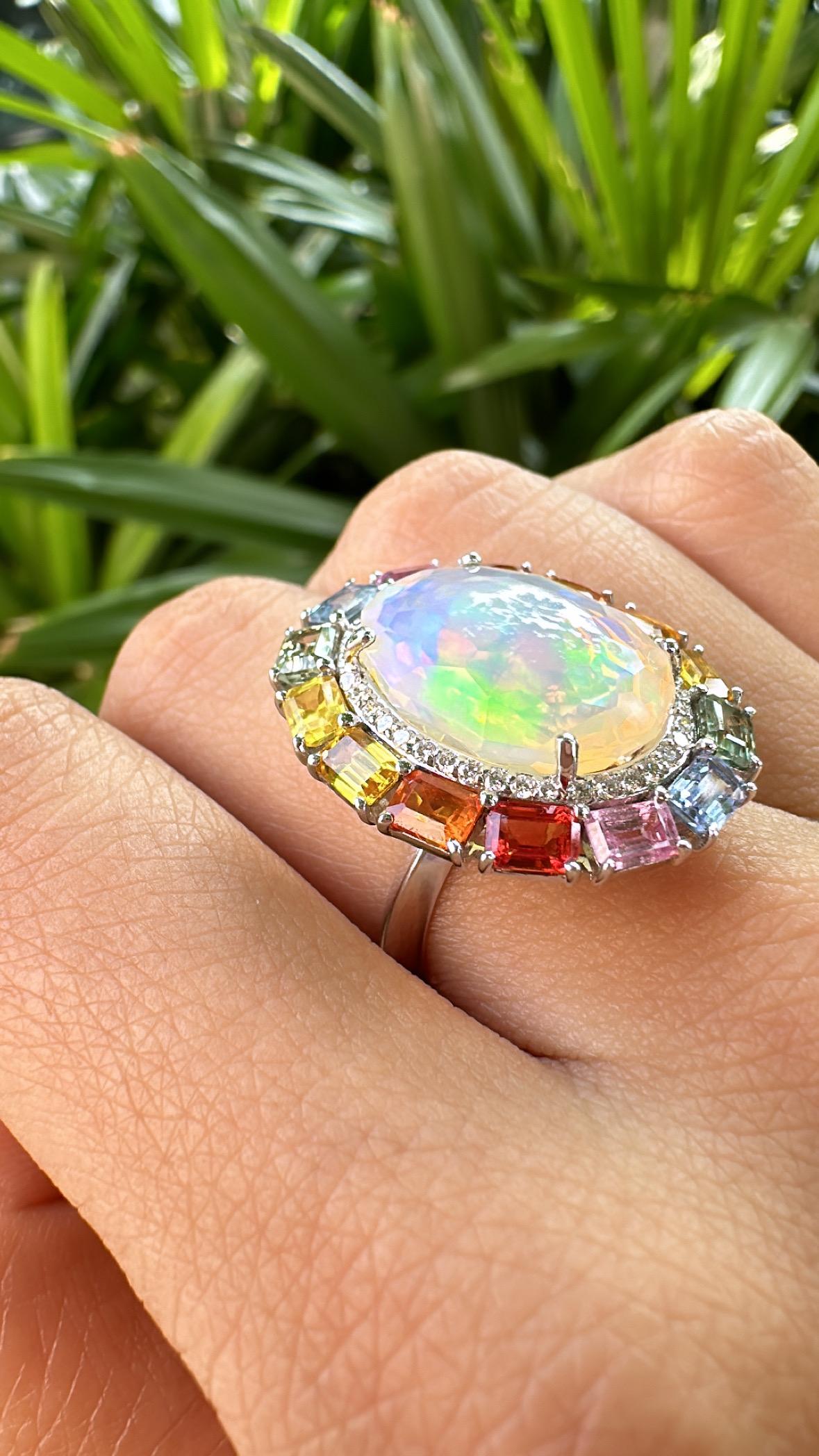 Cocktailring aus 18 Karat Gold, äthiopischem Opal, mehreren Saphiren und Diamanten 5