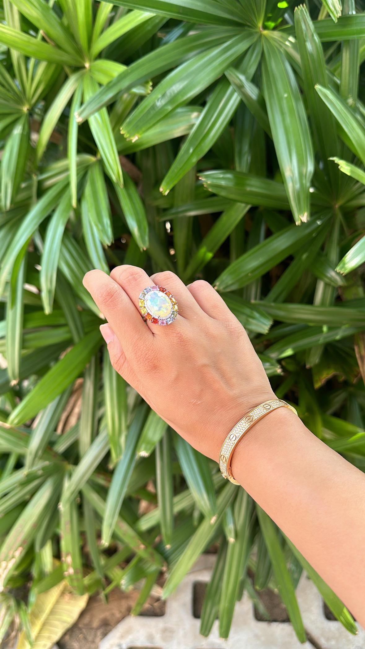 Cocktailring aus 18 Karat Gold, äthiopischem Opal, mehreren Saphiren und Diamanten 6