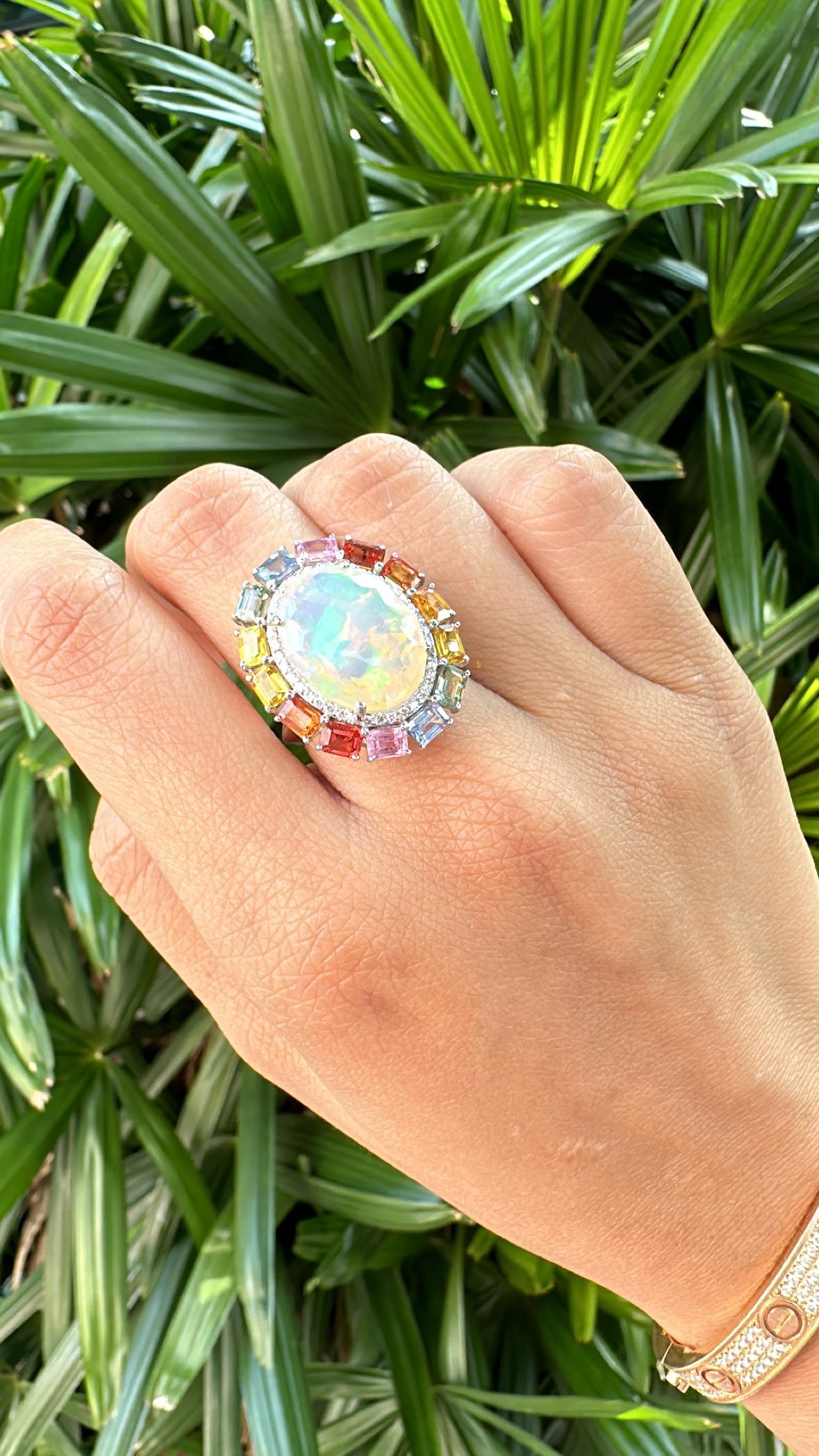 Cocktailring aus 18 Karat Gold, äthiopischem Opal, mehreren Saphiren und Diamanten 8