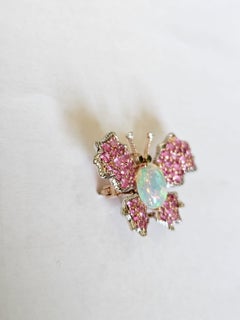 Set in 18K Gold, Ethiopian Opal, Pink Sapphires & Diamonds Pendant/ Brooch