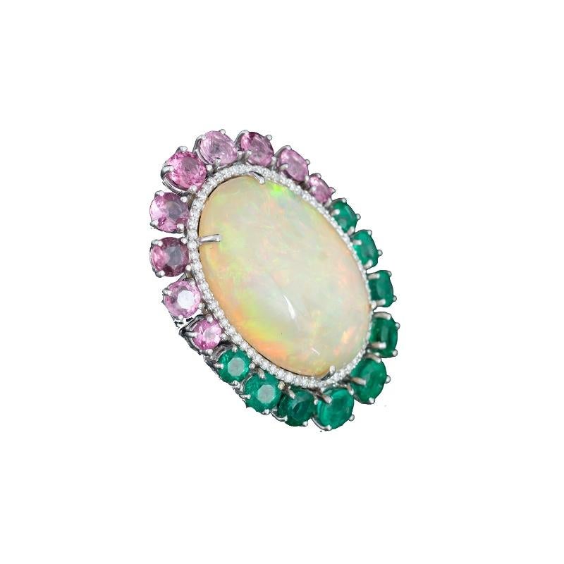 Contemporary 18K gold, Ethiopian Opal, Spinel and Emerald and diamond Pendant 