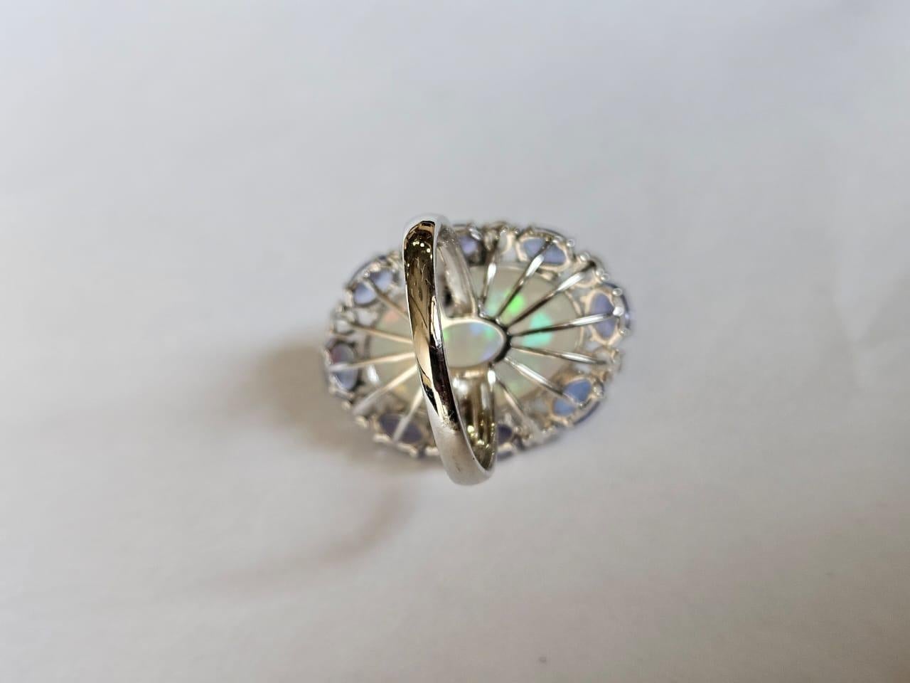Modern Set in 18K Gold, Ethiopian Opal, Tanzanite & Diamonds Cocktail Engagement Ring For Sale