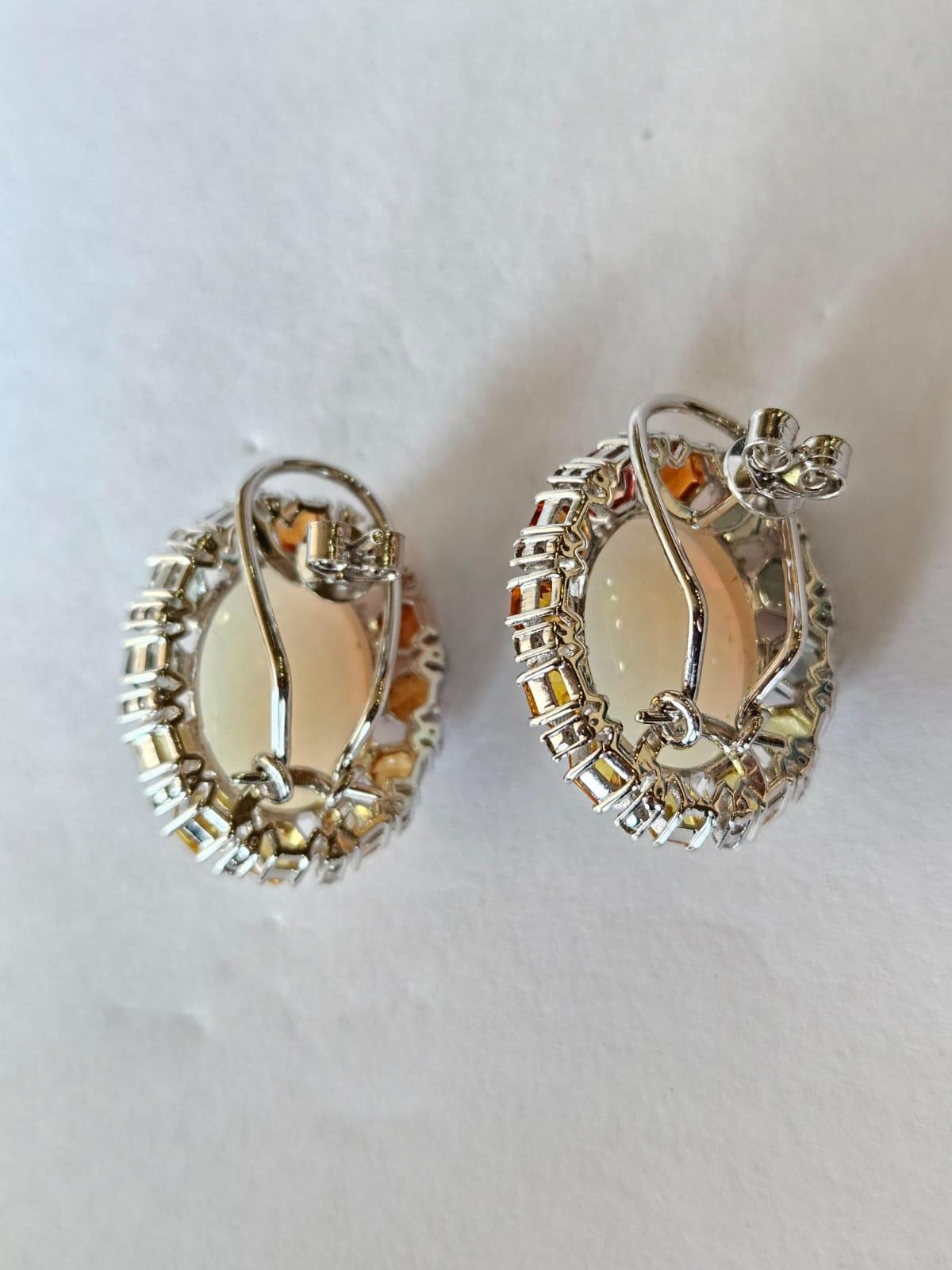 Modern Set in 18K Gold, Ethiopian Opals, Multi Sapphires & Diamonds Stud Earrings For Sale