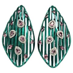 Set in 18K Gold, Green Titanium, Tourmaline & Diamonds Chandelier Earrings