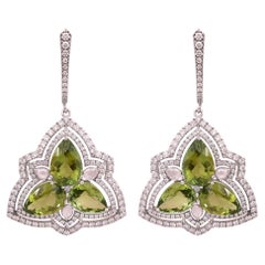 Pendants d'oreilles en or 18 carats, tourmaline verte et diamants taille rose