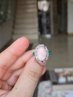 Bague de fiançailles en or 18 carats, perles de conque, émeraudes et diamants certifiés par Guild