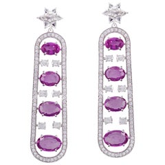 Set in 18K Gold, Madagascar Pink Sapphire 
Rose Cut Diamond Chandelier Earrings