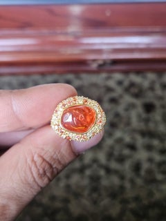 Set in 18K Gold, Mexican Fire Opal, Orange Sapphires & Diamonds Engagement Ring