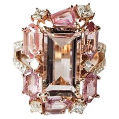 Set in 18K Gold, Morganite, Padparadscha Sapphires & Diamonds Engagement Ring