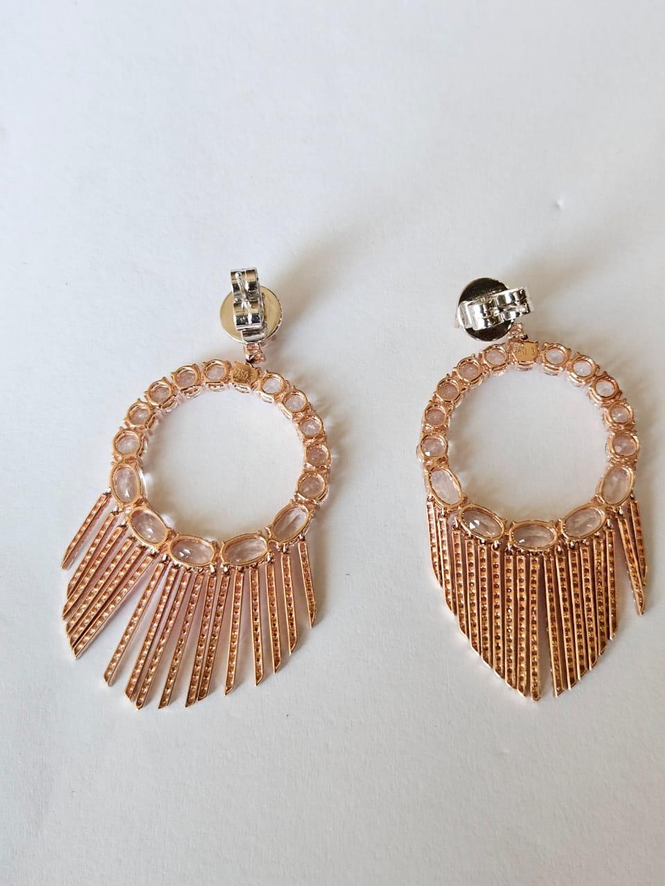 Set in 18K Gold, Morganite, Pink Sapphires & Diamonds Hoop Chandelier Earrings For Sale 2