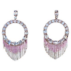 Set in 18 Karat Gold, Morganit, rosa Saphiren und Diamanten Creolen mit Kronleuchter-Ohrringen