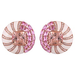 Set in 18K Gold, Morganite, Pink Sapphires, White Enamel & Diamonds Stud Earring