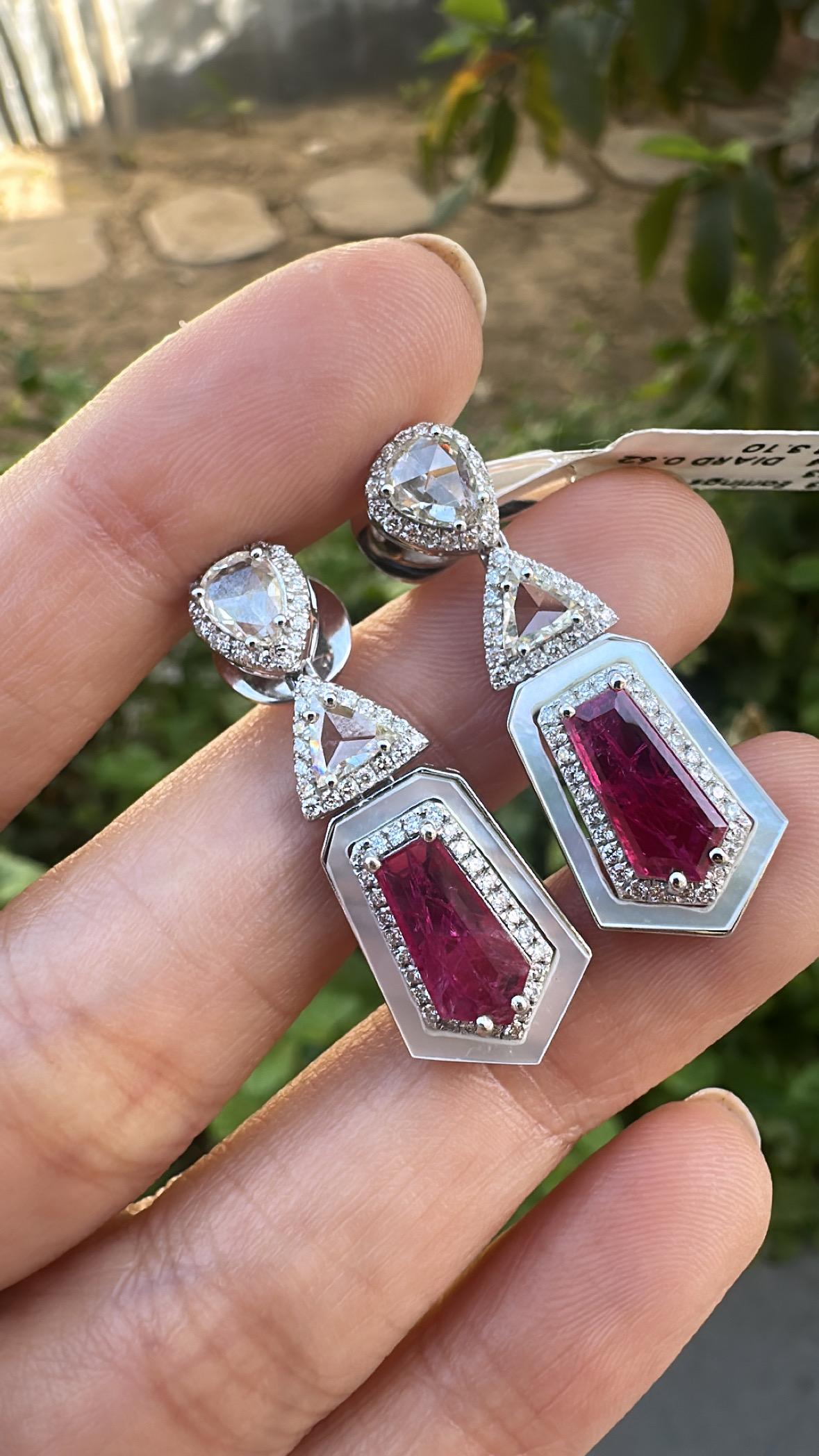 Set in 18K Gold, Mozambique Rubies, Pearls & Rose Cut Diamonds Dangle Earrings For Sale 4