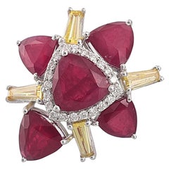 18 Karat Gold Mozambique Ruby and Baguette Diamonds Cocktail Ring