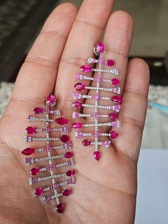 Set in 18K Gold, Mozambique Ruby & Diamonds Dangle Chandelier Earrings