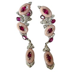 Set in 18K Gold, Mozambique Ruby, Pink Opal 
Diamonds Chandelier Earrings
