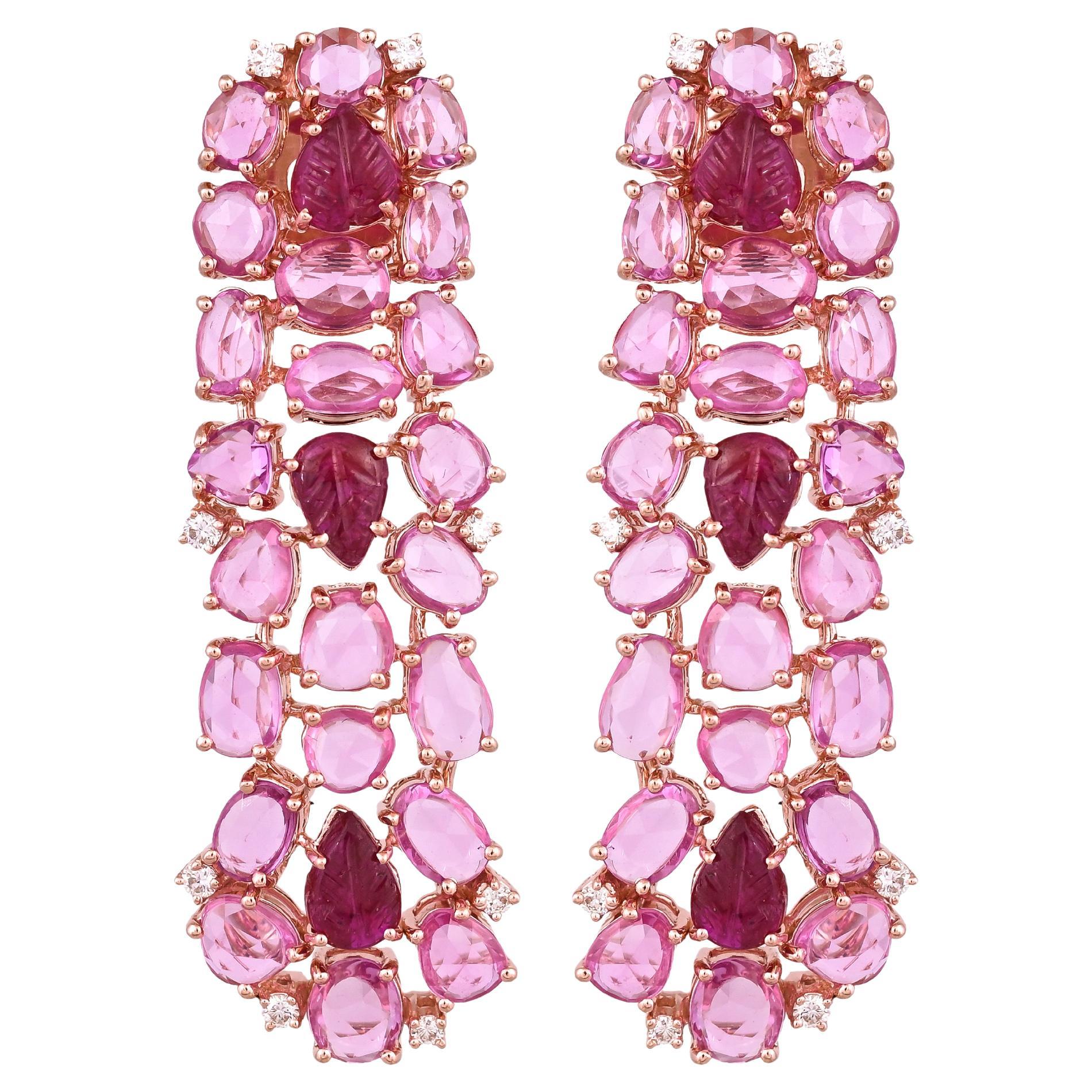 Set in 18K Gold, Mozambique Ruby, Pink Sapphires & Diamonds Chandelier Earring