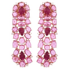 Set in 18K Gold, Mozambique Ruby, Pink Sapphires & Diamonds Chandelier Earring