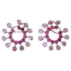 Set in 18K Gold, Mozambique Ruby, Pink Sapphires & Diamonds Stud / Hoop Earrings
