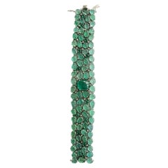 Set in 18k Gold, Natural Carved Zambian Emerald & Diamonds Link Bracelet
