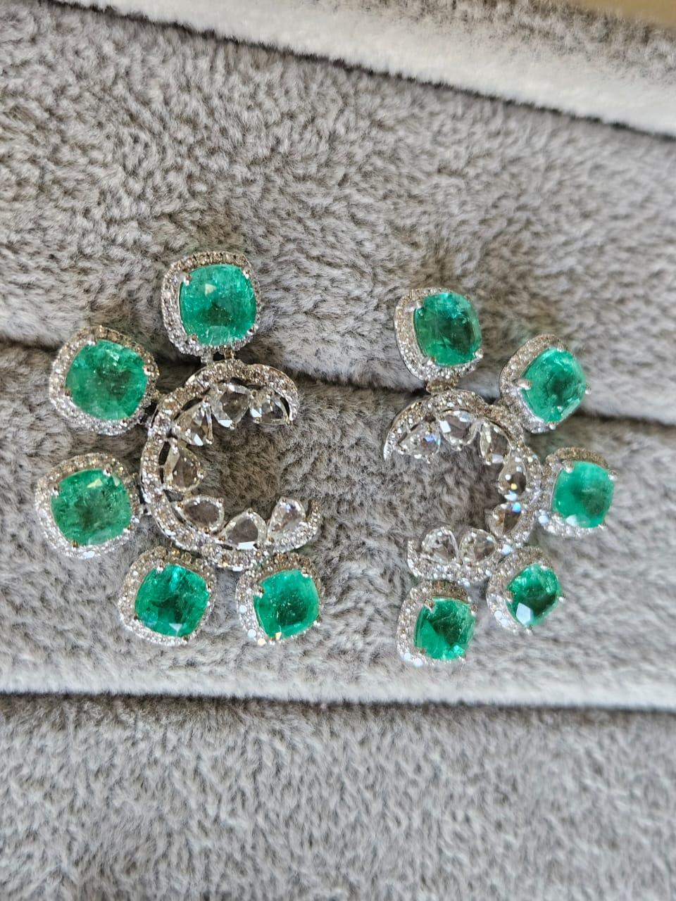 Set in 18K Gold, natural Colombian Emeralds & Rose Cut Diamonds Stud Earrings In New Condition In Hong Kong, HK