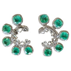Set in 18K Gold, natural Colombian Emeralds & Rose Cut Diamonds Stud Earrings