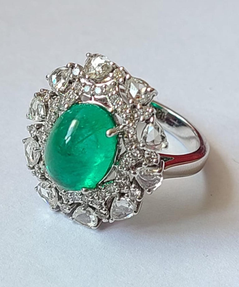 Set in 18K Gold, Natural Columbian Emerald and Rose Cut Diamonds ...