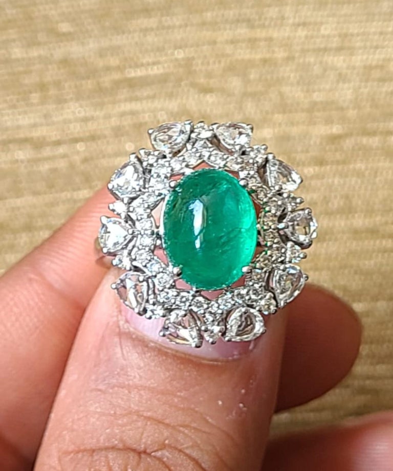 Set in 18K Gold, Natural Columbian Emerald and Rose Cut Diamonds ...