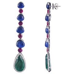 Set in 18K Gold, Natural Emeralds, Blue Sapphire
Ruby Long Chandelier Earrings Set in 18K Gold, Natural Emeralds, Blue Sapphire
Ruby Long Chandelier Earrings