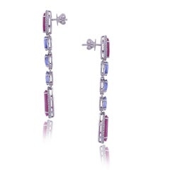 Set in 18k Gold, Natural, Flat-Cut Ruby & Blue Sapphire Chandelier Drop Earrings