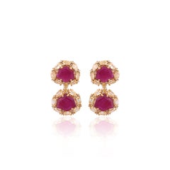 Set in 18K Gold, natural Mozambique Rubies & Yellow Diamonds Dangle Earrings