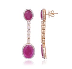 Pendientes colgantes de oro de 18 quilates, rubíes naturales de Mozambique y diamantes amarillos