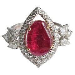 Set in 18K Gold, Natural Mozambique Ruby & Diamonds Cocktail/ Engagement Ring