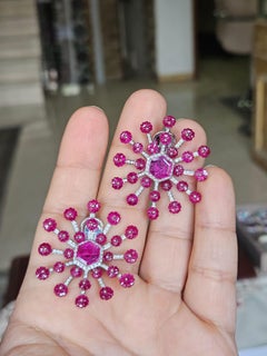 Set in 18K Gold, natural Mozambique Ruby & Diamonds "Starburst" Stud Earrings