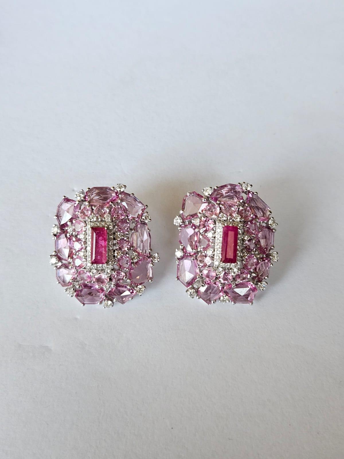 Ohrstecker aus 18 Karat Gold, natürlichem Mosambik-Rubin, rosa Saphiren und Diamanten im Angebot 5