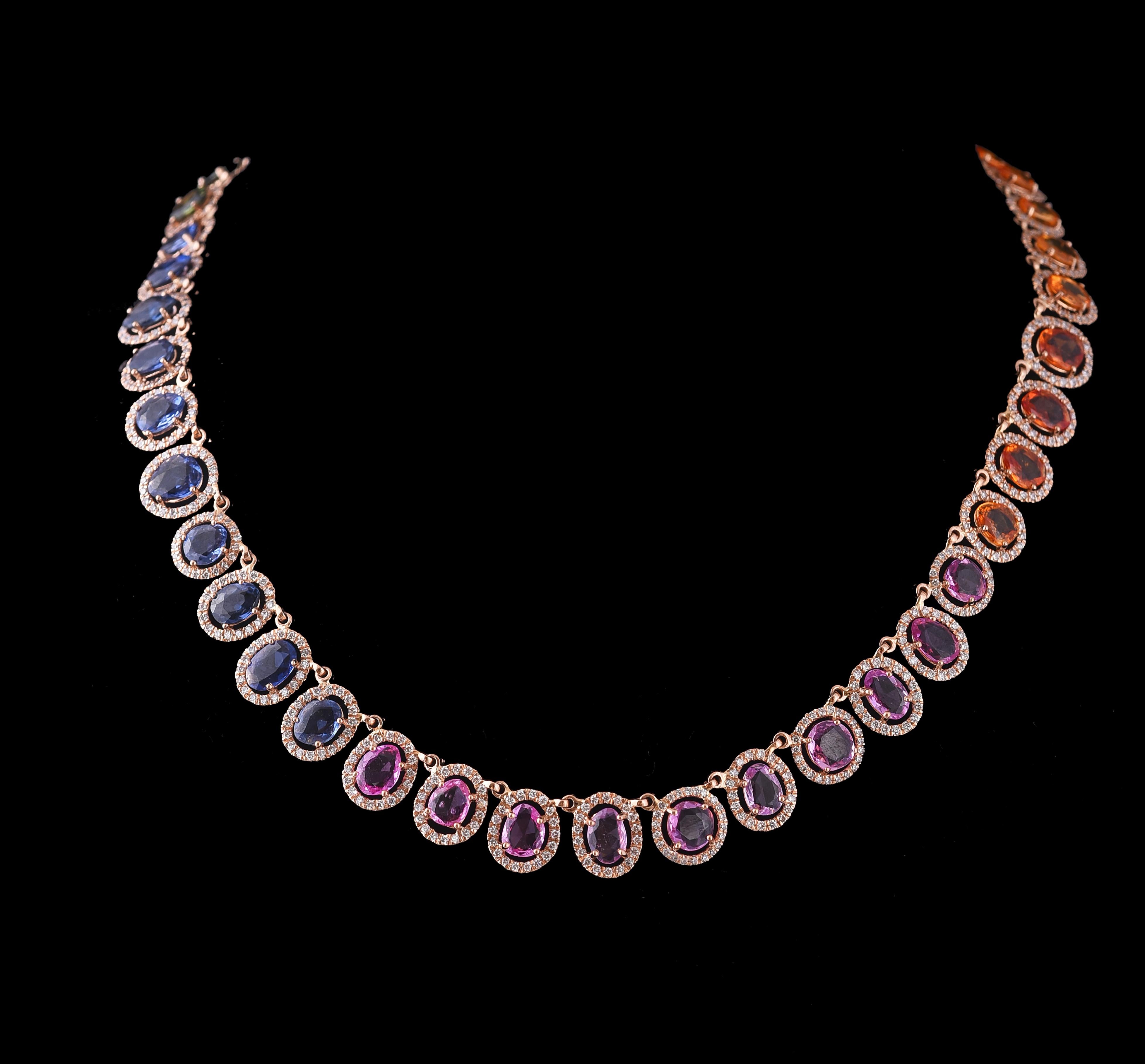 Modern Set in 18 Karat Gold, Natural, Multi, Sapphire and Diamonds Chocker or Necklace