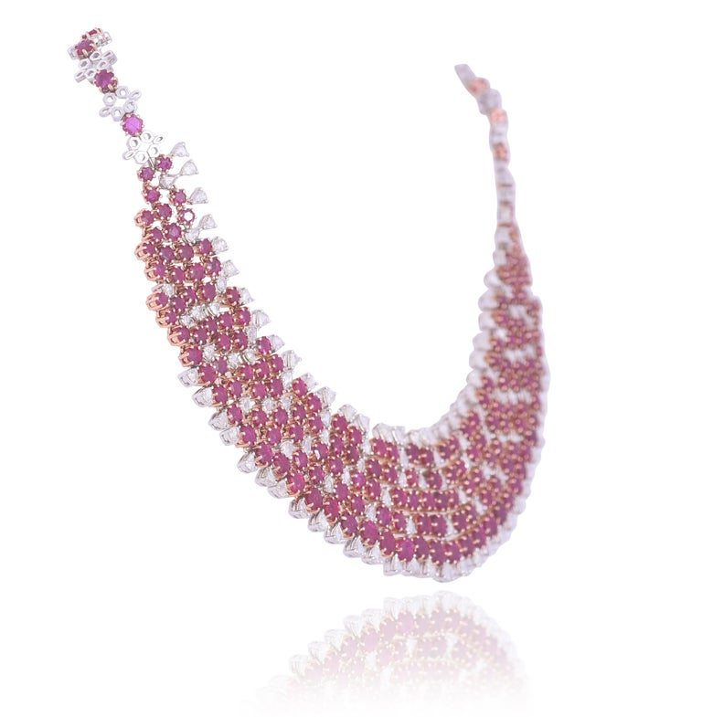 Natural Ruby and Rose Cut Diamonds Choker Necklace Set and Earrings In ...