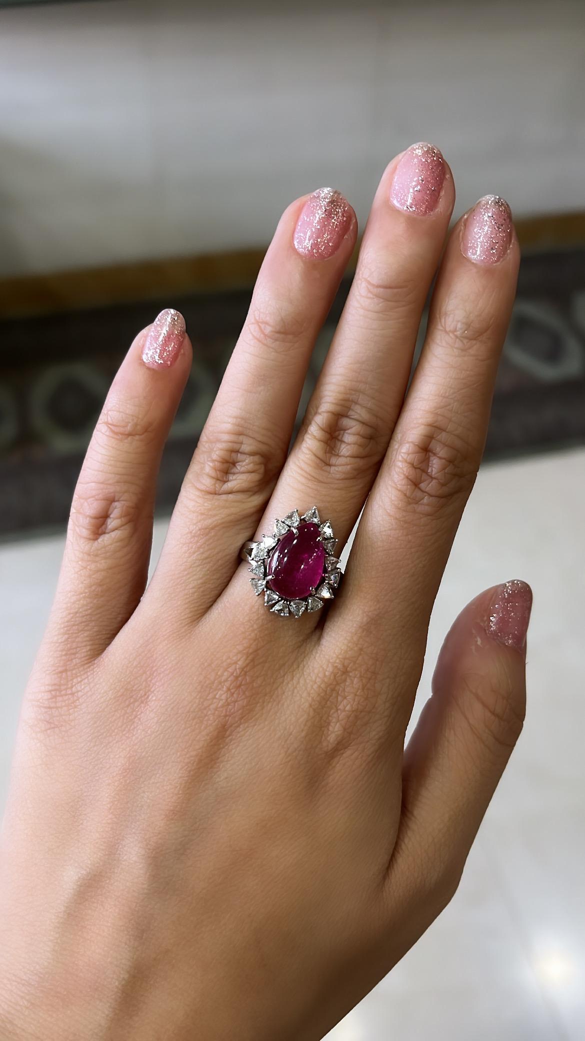 Set in 18K Gold, Natural Tourmaline Cabochon & Diamonds Engagement/Cocktail Ring For Sale 2