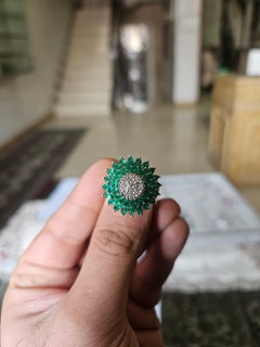 Set in 18K Gold, natural Zambian Emerald & Diamonds Cluster Engagement Ring