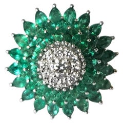 Set in 18K Gold, natural Zambian Emerald & Diamonds Cluster Engagement Ring