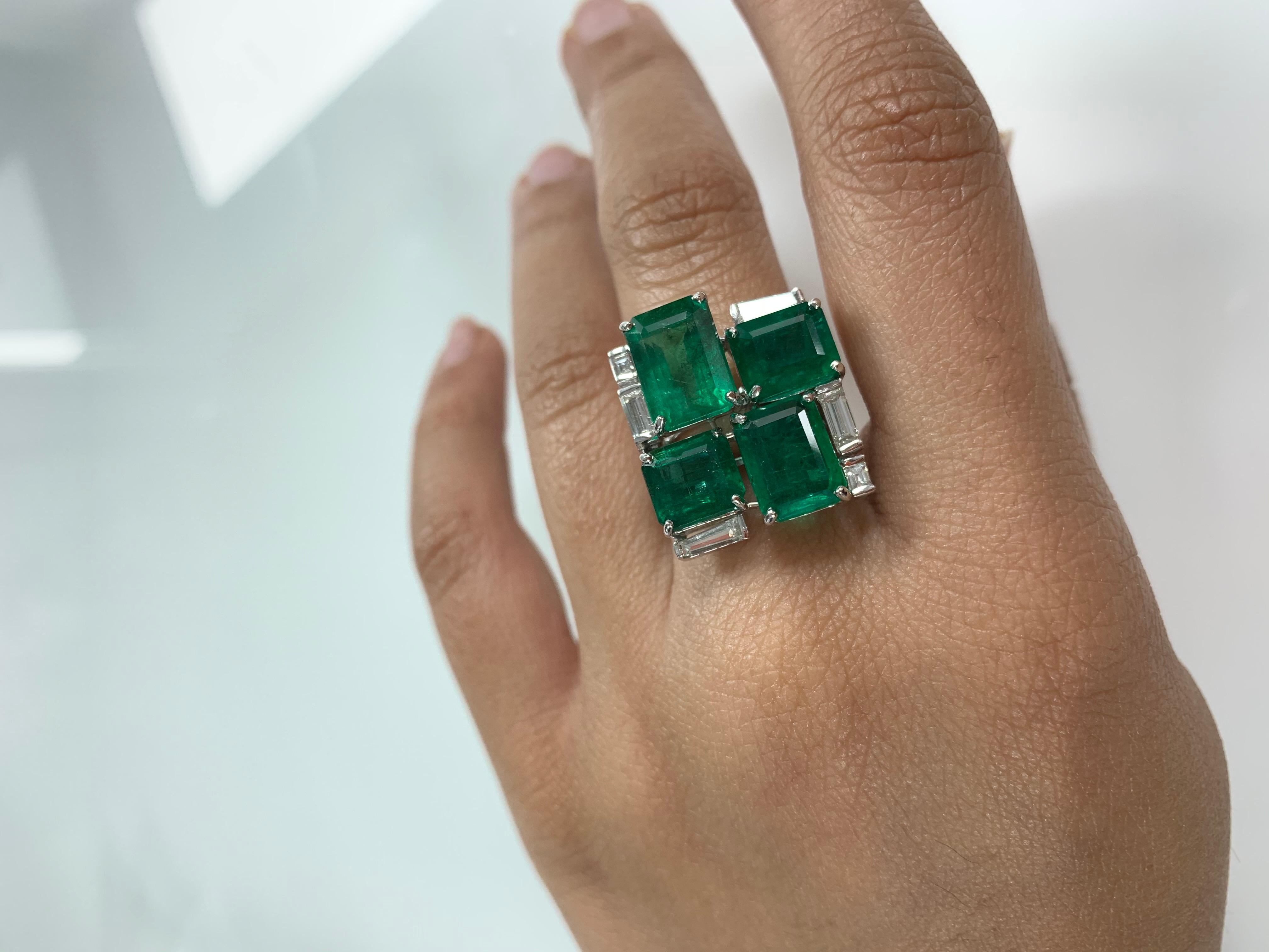 Emerald Cut 18 Karat Gold Natural Zambian Emerald Ring with Diamonds