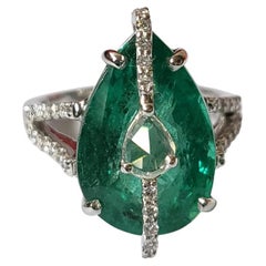 Verlobungsring aus 18 Karat Gold, natürlicher sambischer Smaragd und Diamant im Rosenschliff