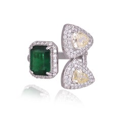 Set in 18K Gold, natural Zambian Emerald & Rose Cut Diamonds Engagement Ring