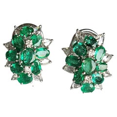 Set in 18K Gold, natural, Zambian Emerald & Rose Cut Diamonds stud Earrings