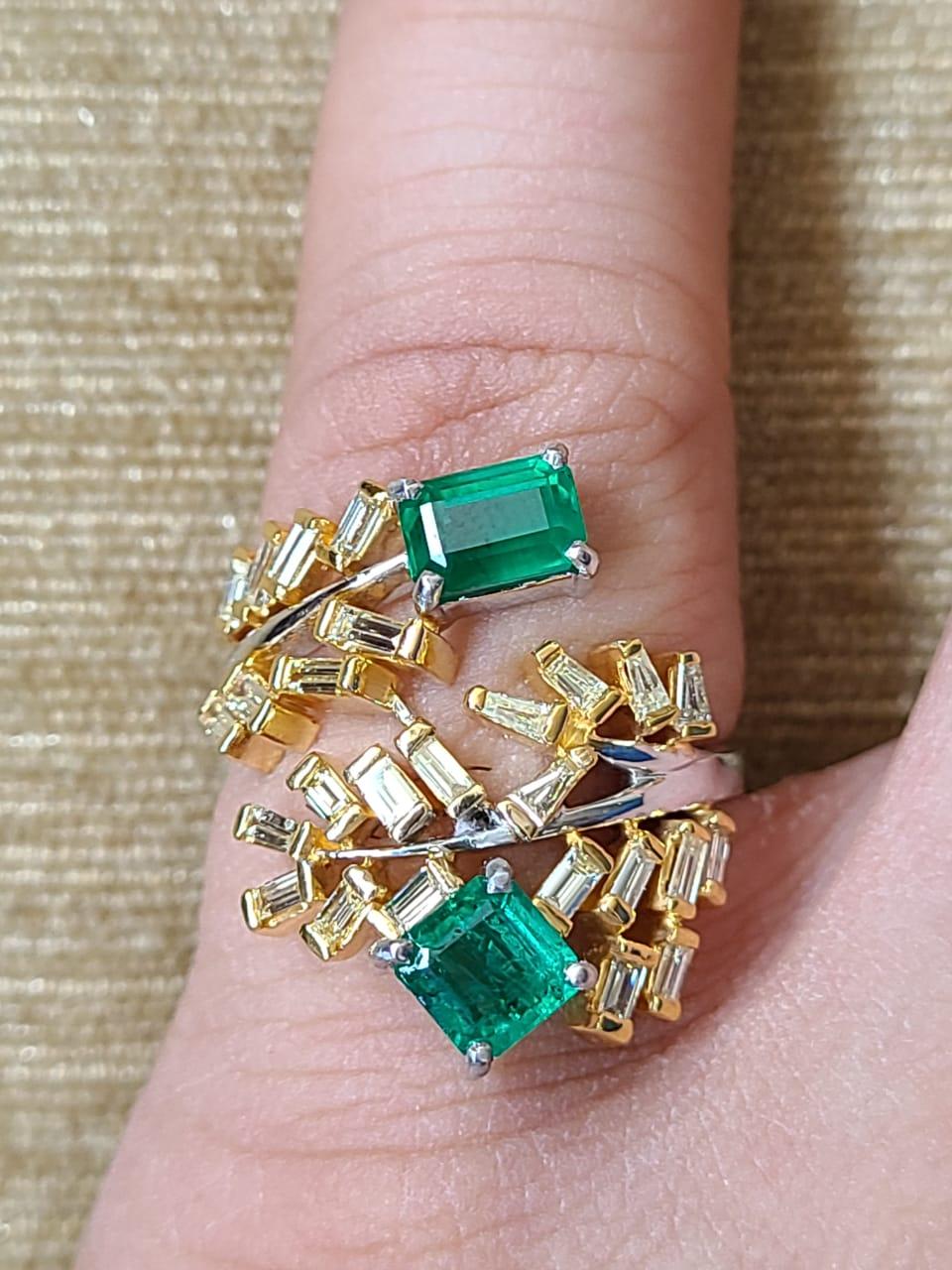 Set in 18K Gold, Natural Zambian Emerald & Yellow Diamonds Cocktail Ring In New Condition For Sale In Hong Kong, HK